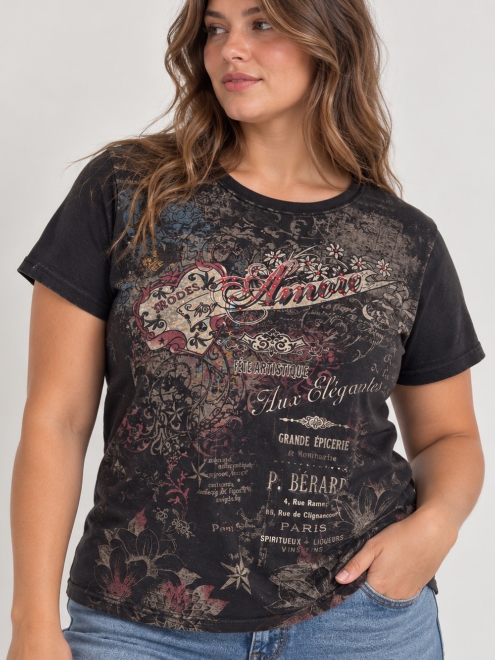 Y2K Blue Canyon Cotton Black Graphic Womens Tee Size 1X Alt